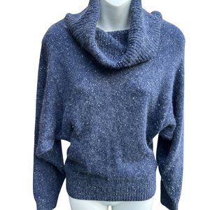 I.B. Diffusion Long Sleeve Silk Blend Cowl Neck Sweater Blue Pullover Size P